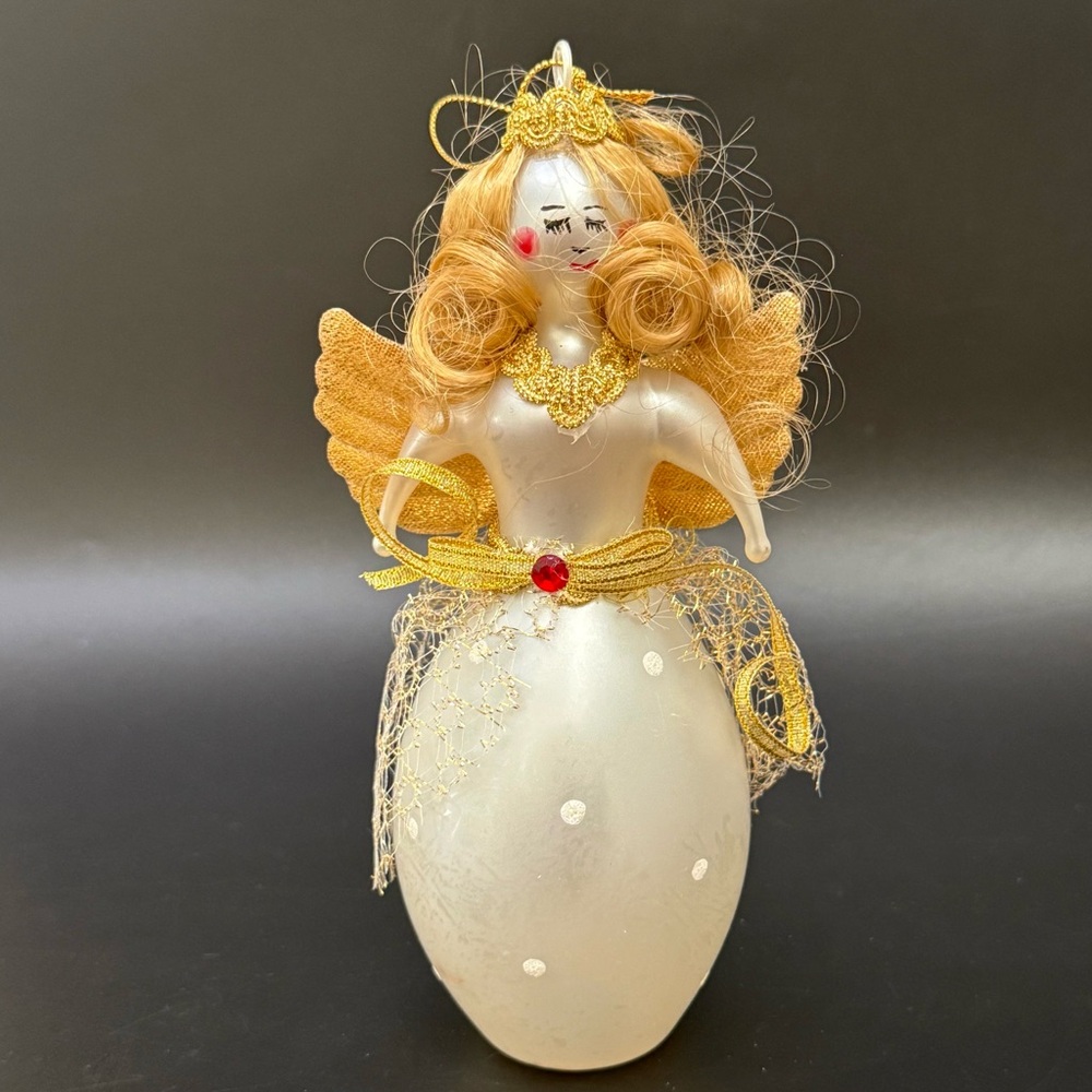 Vintage Soffieria De Carlini Mouth-blown Glass White Angel Christmas Ornament